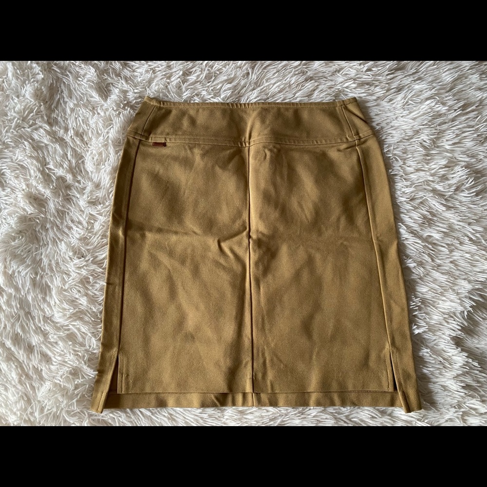 NWT LACOSTE Mini Skirt Women's Camel Brown Stretch Side Slits